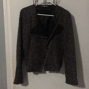 Tweed jacket with leather lapel